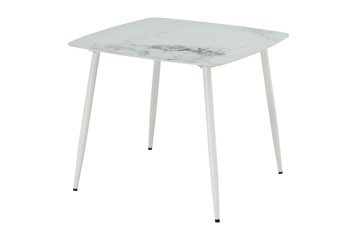 Square sintered stone dining table with curved edges and white tapered legs, GEYA Seating T-123