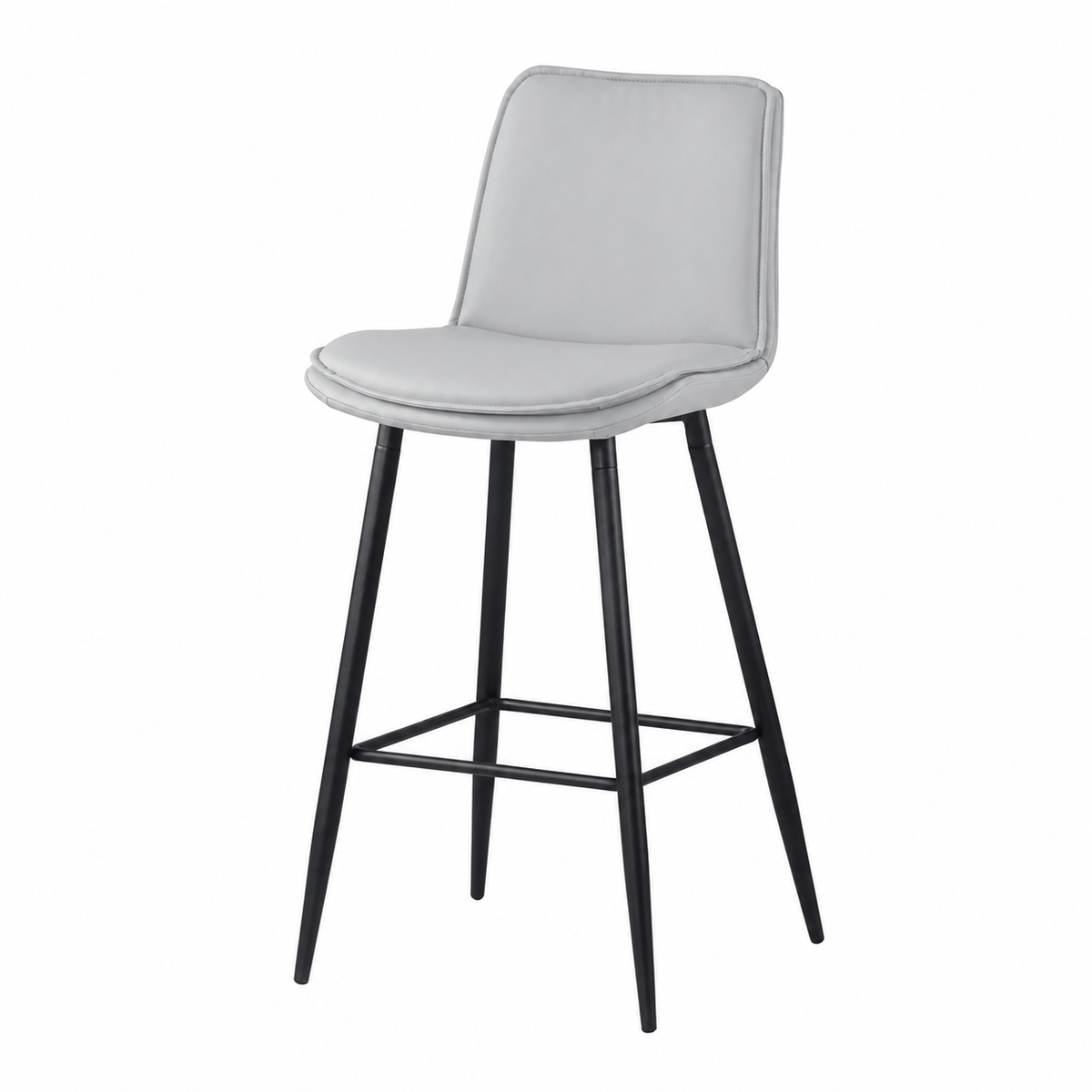 Front view of upholstered bar stool in Mist showing 455 mm compact width, GEYA Seating BC-66-705