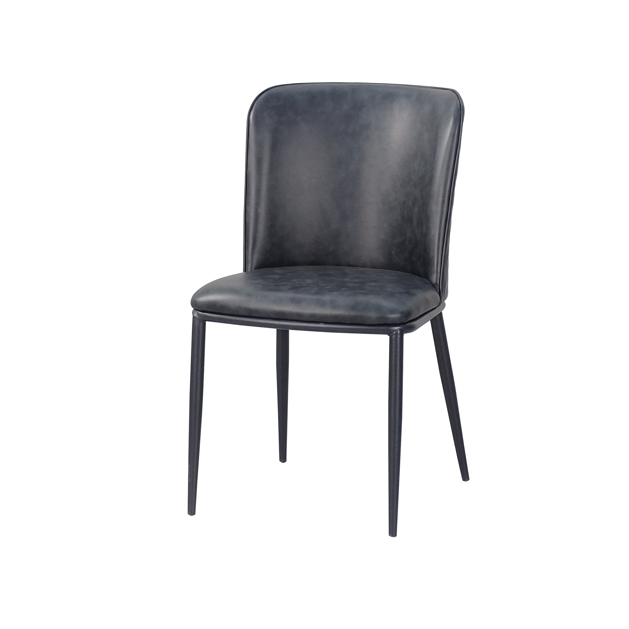 Tonal-piped cloud-effect faux leather dining chair in charcoal grey on black sand-grain powder-coated frame — DC-3063