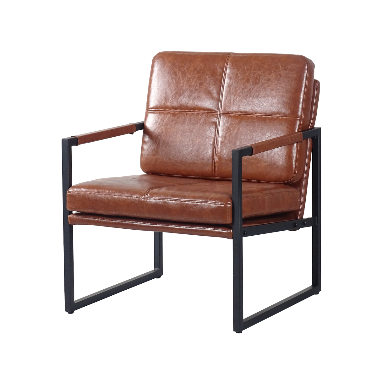 Tufted vintage leather lounge chair with square steel sled base in brown GEYA Seating RC-05