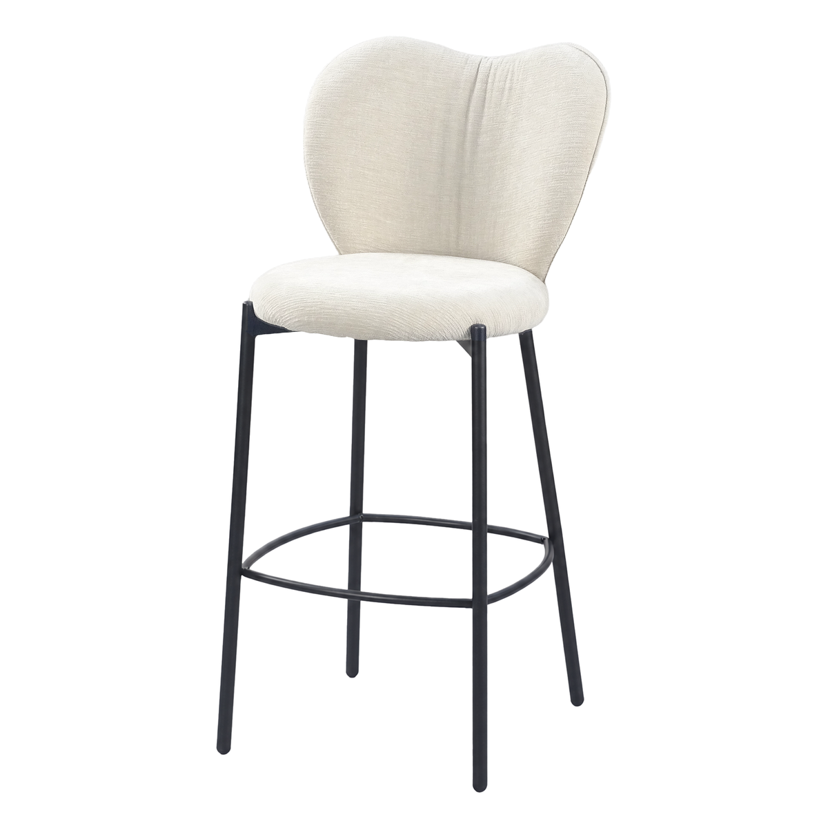 Upholstered bar stool in ivory with a double-lobed backrest and central seam, GEYA Seating BC-152