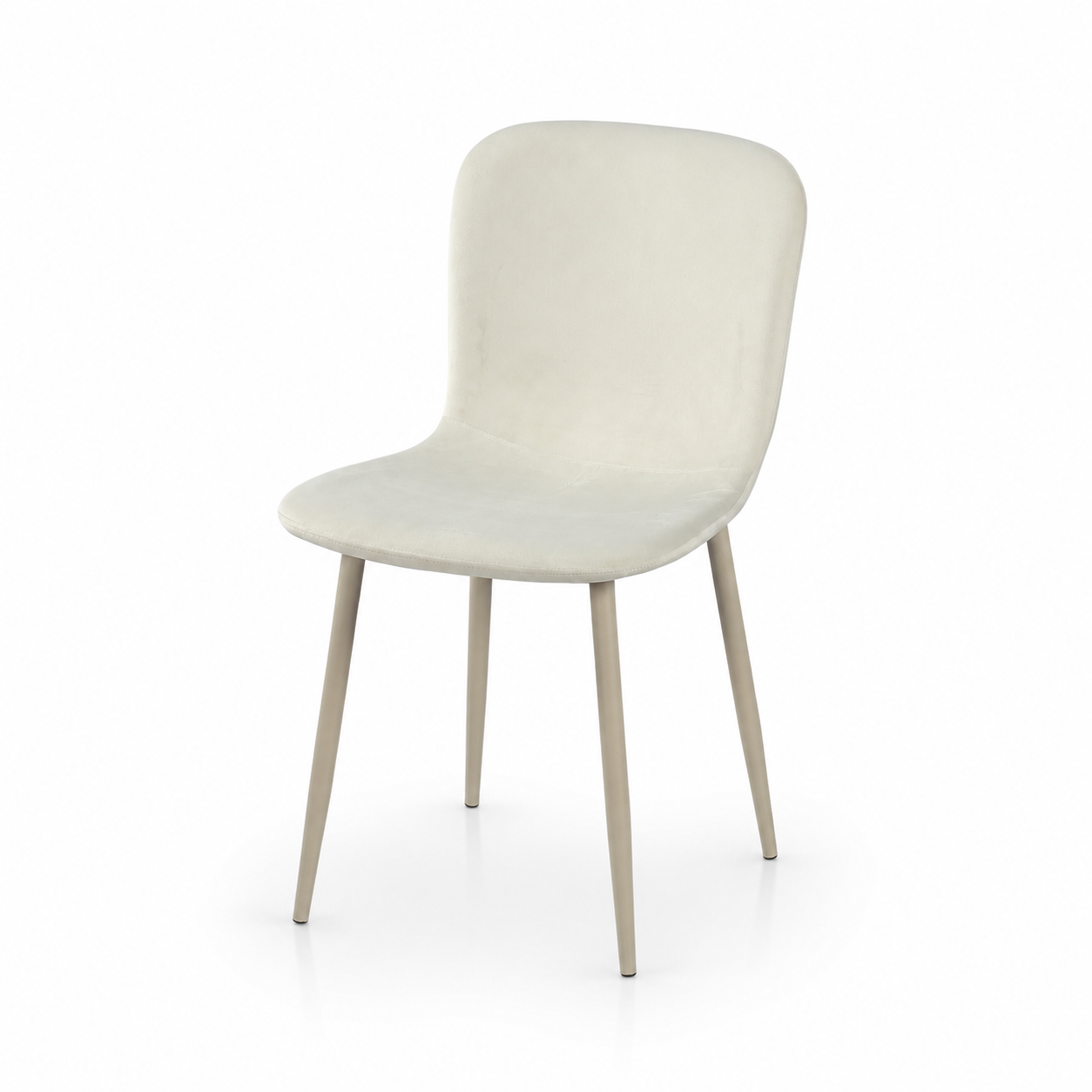 Upholstered Shell Dining Chair in Ivory Fabric with Light Beige Metal Legs DC-1062