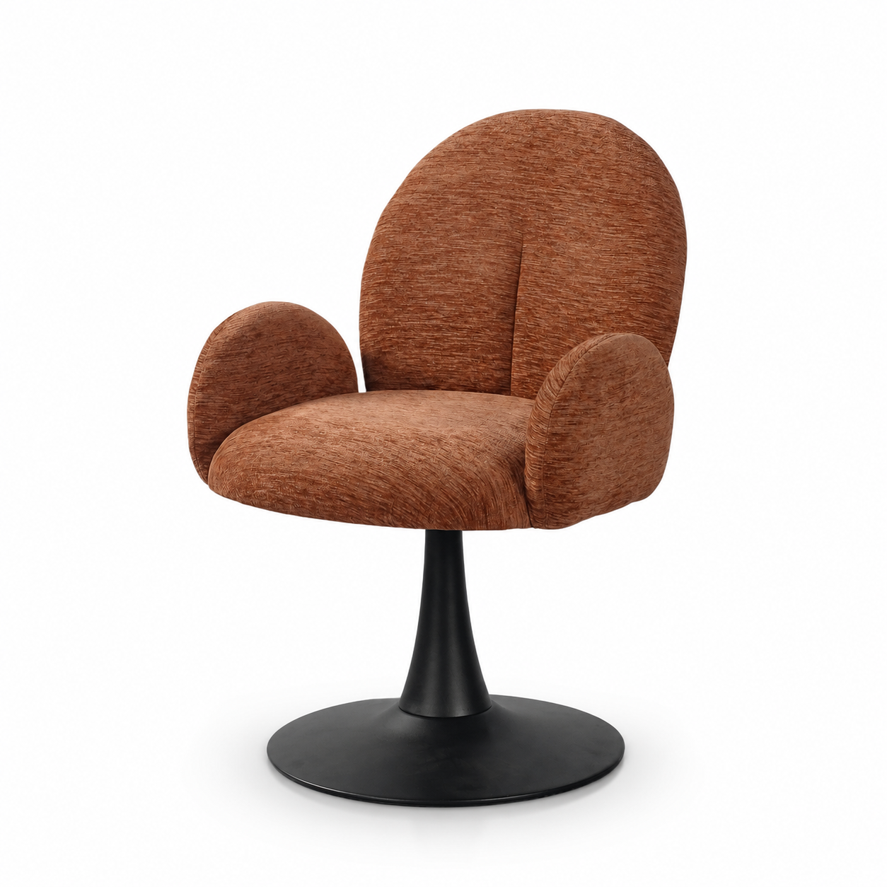 DC-5079 Upholstered Swivel Armchair in Terracotta Fabric with Sculpted High Back and Swivel Base