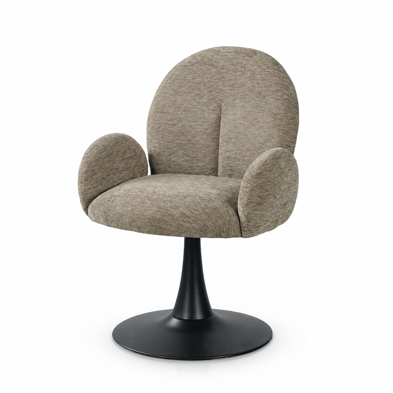 DC-5079 Upholstered Swivel Armchair in Warm Taupe Fabric with Sculpted High Back and Swivel Base