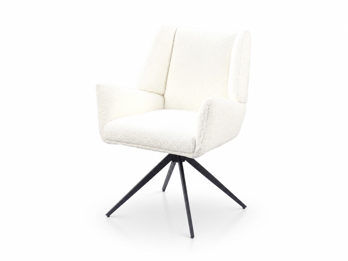 Upholstered Swivel Lounge Armchair in Ivory White Bouclé Fabric with Four-Star Metal Base – DC-5053