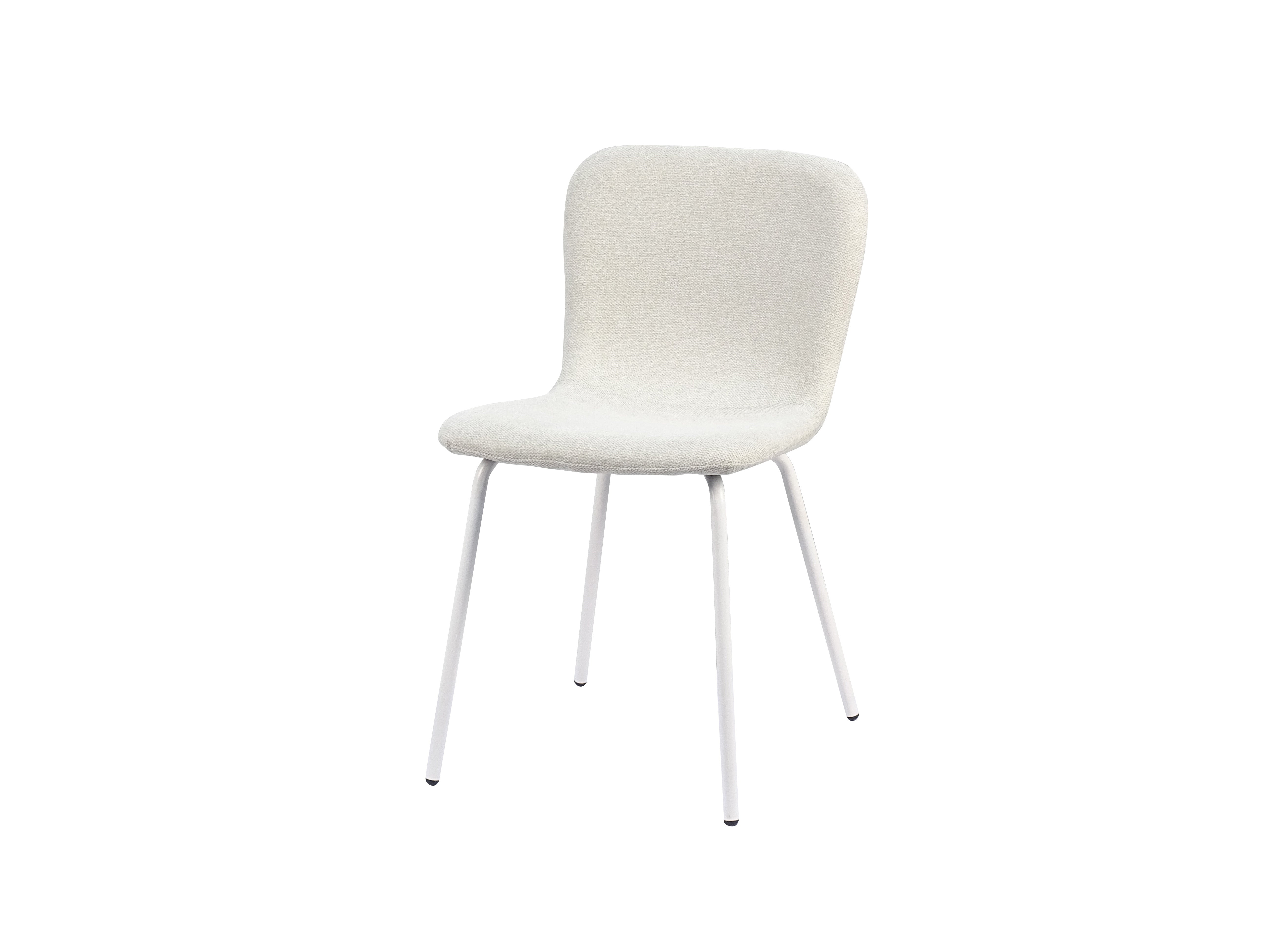 Woven Upholstered Dining Chair in Off-White Fabric with Black Metal Legs | DC-1033