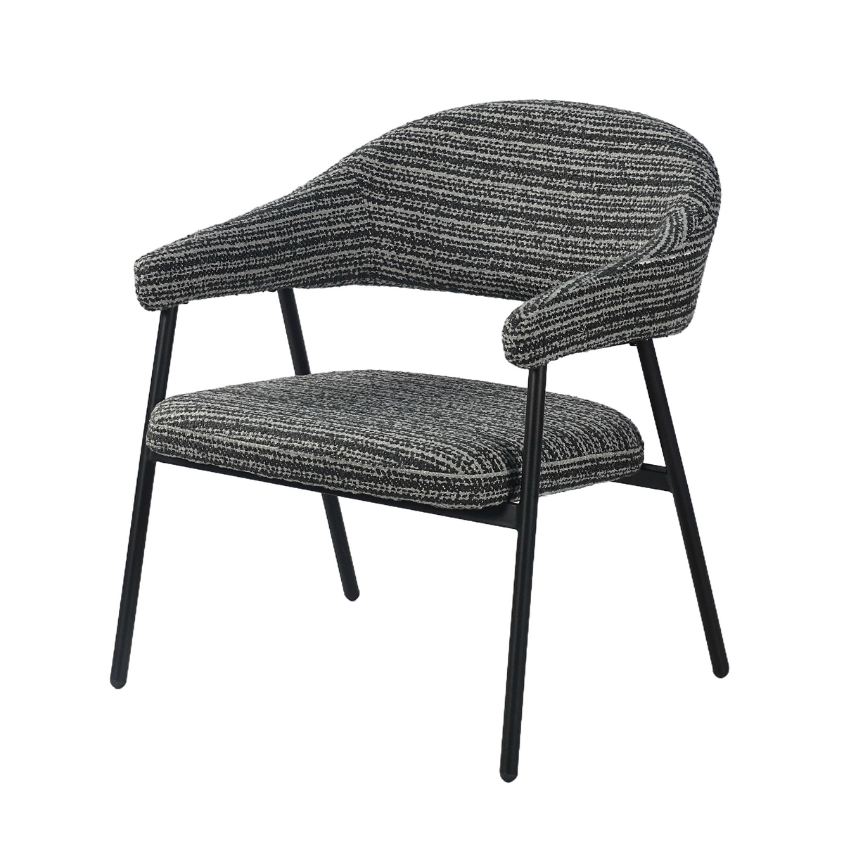 Wraparound bouclé lounge chair with curved backrest in charcoal mélange, GEYA Seating RC-18