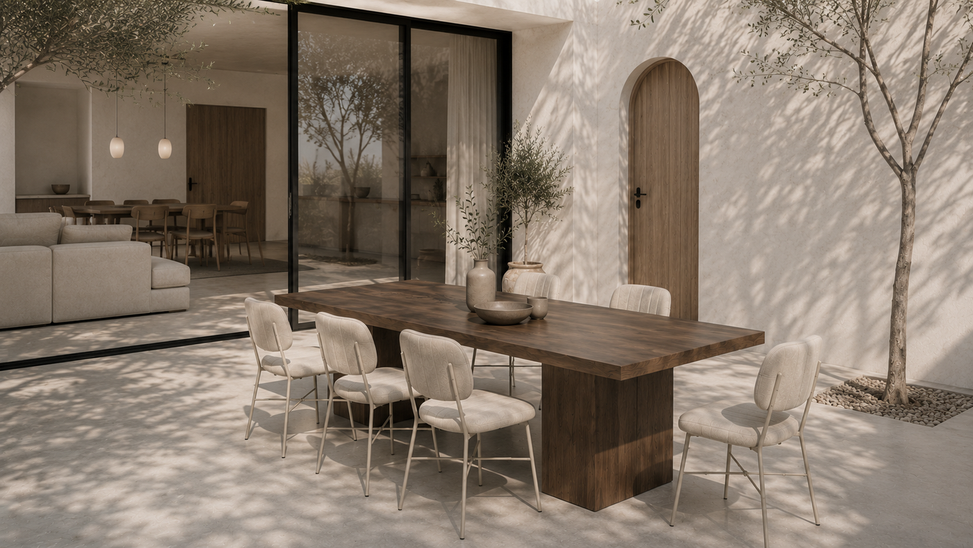 Scandinavian Bouclé Dining Chair — Indoor-Outdoor Transition with [