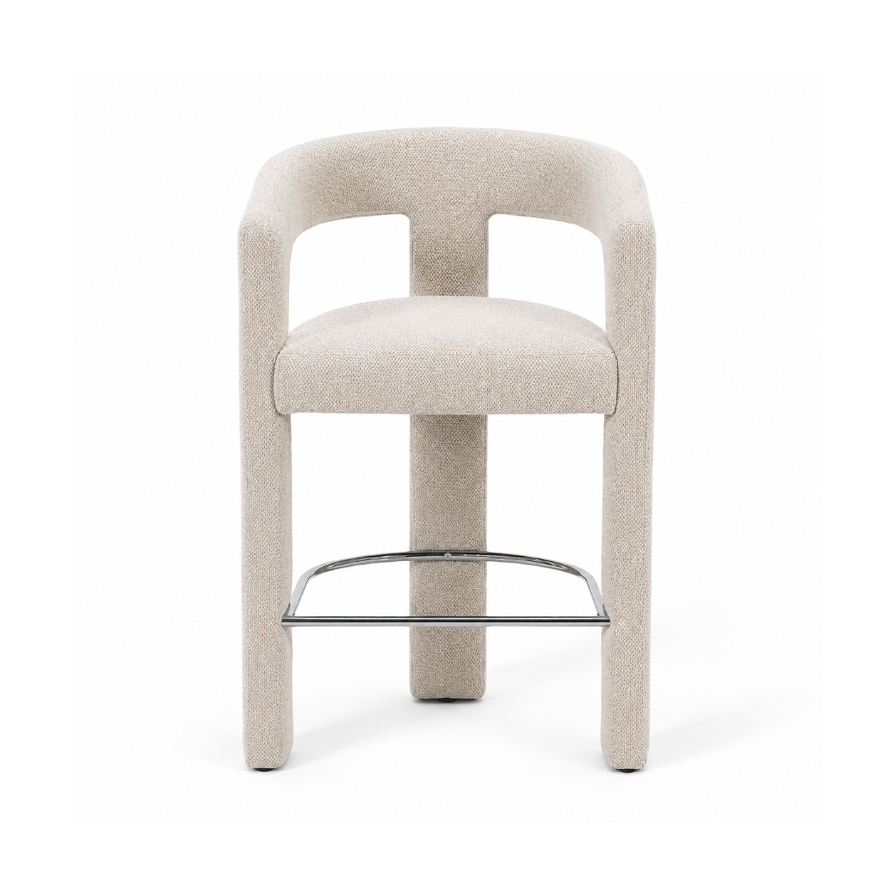Upholstered barrel counter stool with curved wraparound back and steel base, BC-160 Ivory Cream by GEYA Seating
