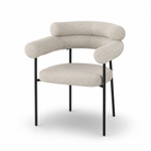 Curved Arm Bouclé Dining Chair — Olive Moss Green
