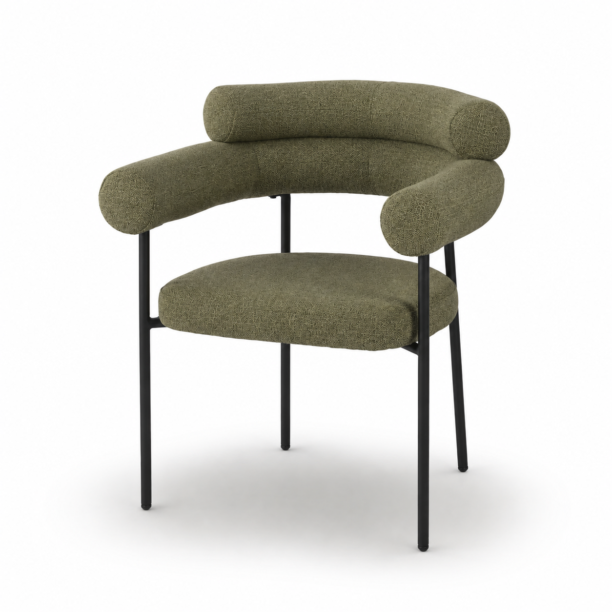 Curved Arm Bouclé Dining Chair — Soft Stone Grey
