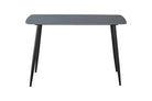 T-107 Tapered Splayed-Leg Sintered Stone Dining Table Front View — Armani Grey Mid-Tone Sintered Stone Top, R60 Bevelled Corners — GEYA Seating

