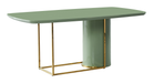 Asymmetric pedestal dining table in khaki green with MDF top and gold frame for contract dining, GEYA Seating T-64