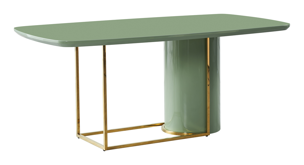 Asymmetric pedestal dining table in khaki green with MDF top and gold frame for contract dining, GEYA Seating T-64