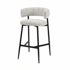 Bouclé bar stool with black-and-white patterned upholstery across the separate backrest and seat, BC-89-750
