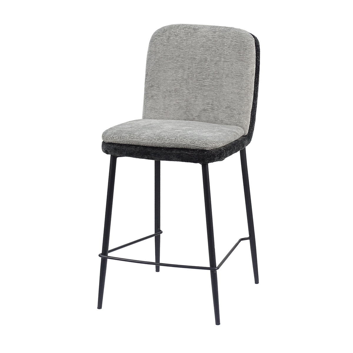 Upholstered bar stool with thick padded back and two-tone grey bouclé fabric, GEYA Seating BC-110-750