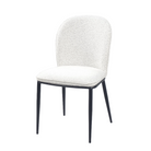 Rounded-back dining chair in ivory bouclé fabric with softly rounded backrest profile and slim tapered steel legs — DC-3061