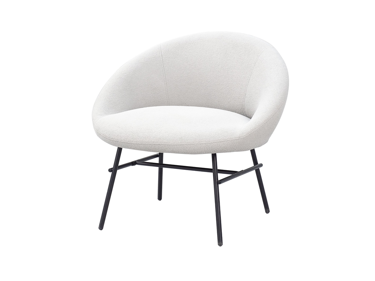 Three-quarter view of upholstered lounge armchair showing wraparound arm structure in Chalk RC-09
