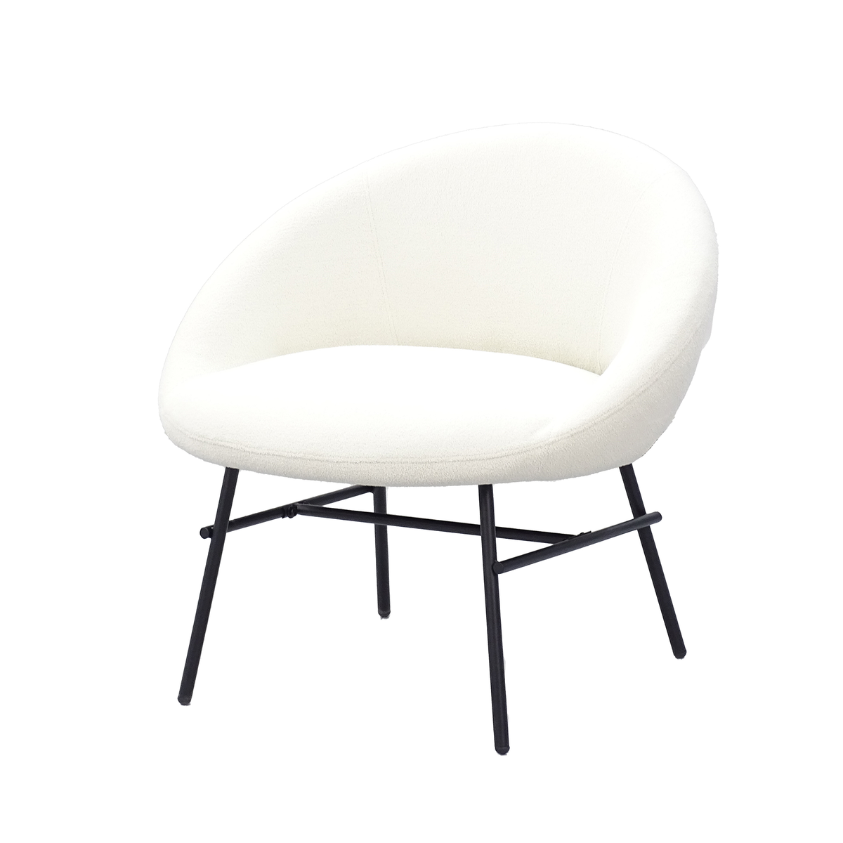 Contract Bouclé lounge armchair with H-frame round-tube base in Cream RC-09