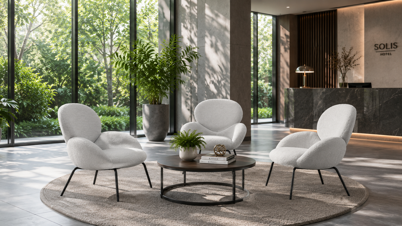 Rounded Bouclé Lounge Chair for Hotel Lobby Seating with [