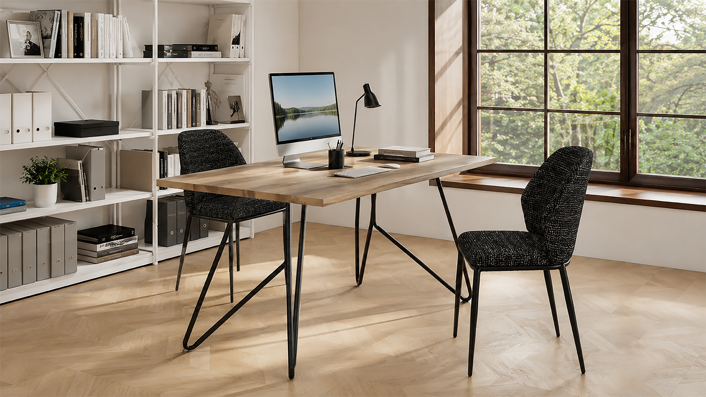 Bouclé Upholstered Chair for Home Office & Study Spaces — Charcoal — GEYA DC-3151