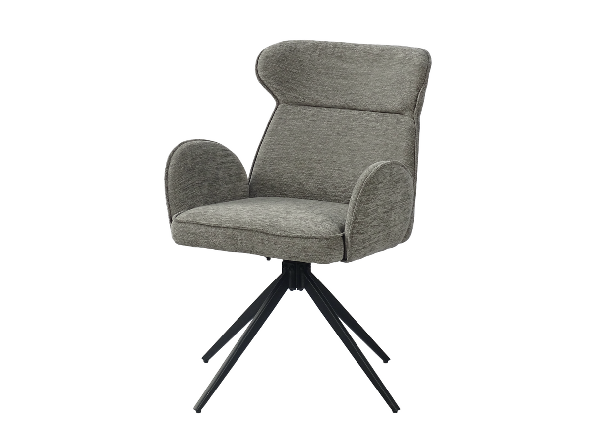 Bouclé wingback swivel conference armchair DC-5072 three-quarter view showing full silhouette, padded armrests and 175×175mm matte black swivel base.