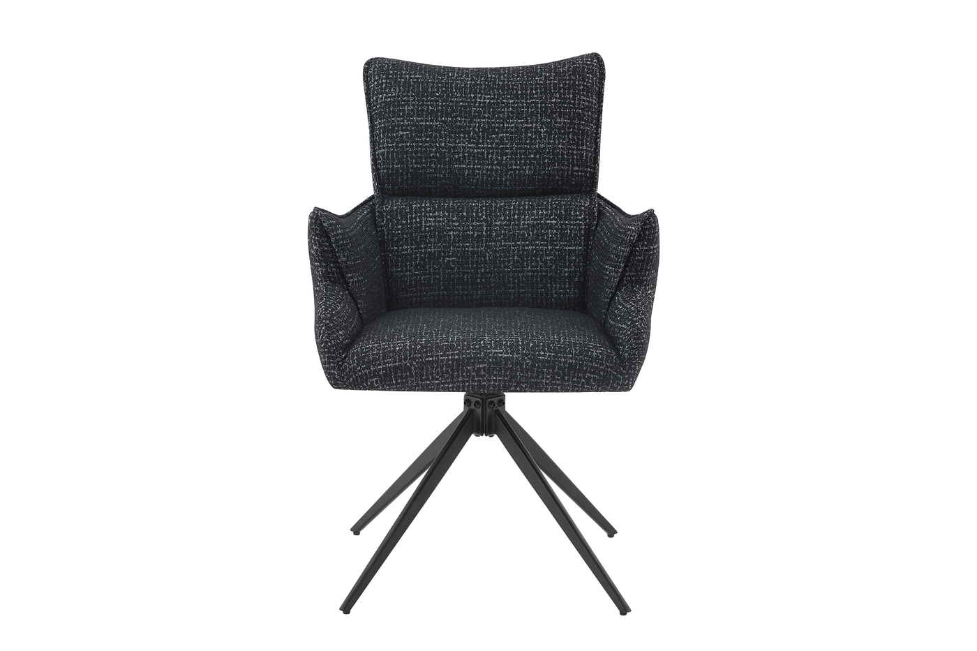 Front view of forest black decorative bouclé high-back swivel armchair showing winged arms and layered backrest — GEYA Seating DC-5035 