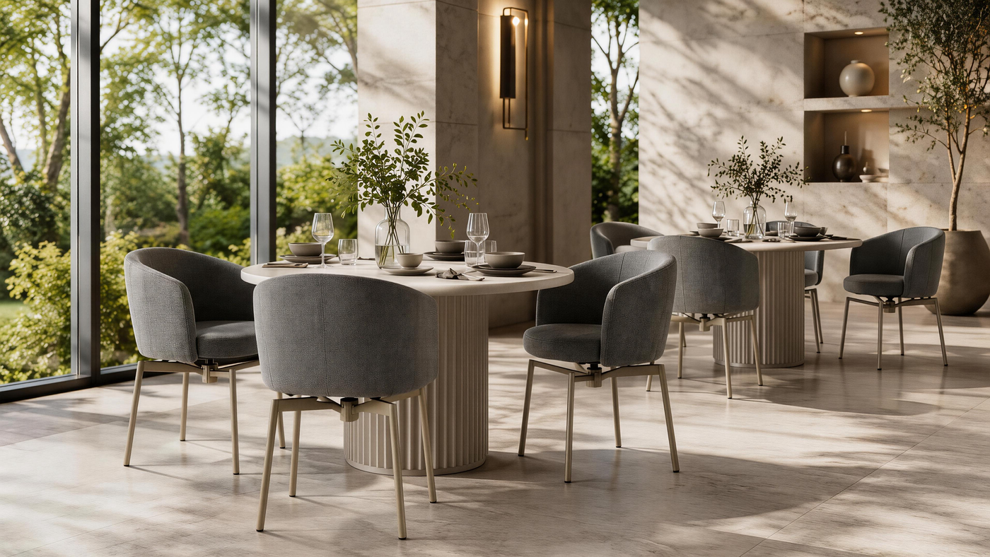 Boutique Hospitality Dining with Upholstered Swivel Tub Chairs with [