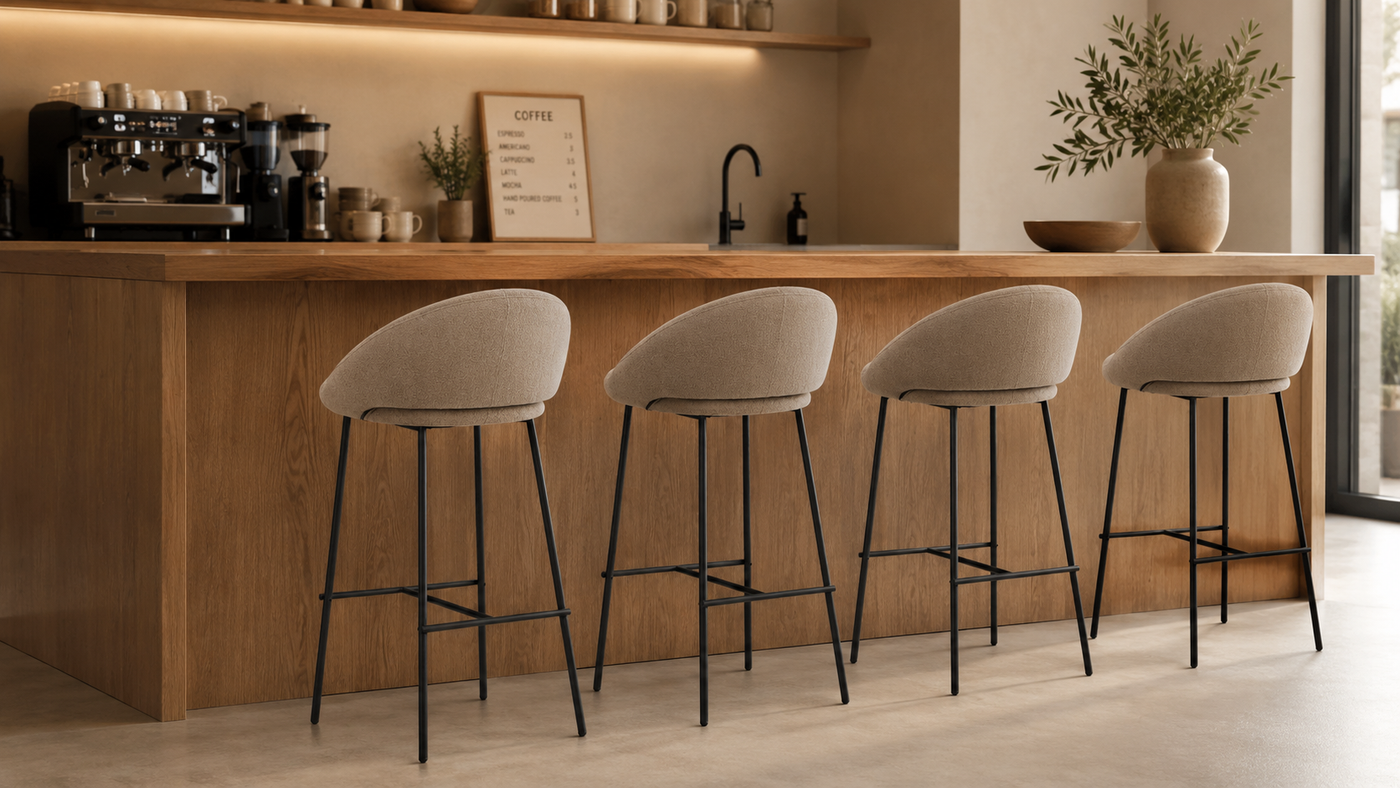 Multiple Dune structured woven curved-shell bar stools café island counter row BC-88