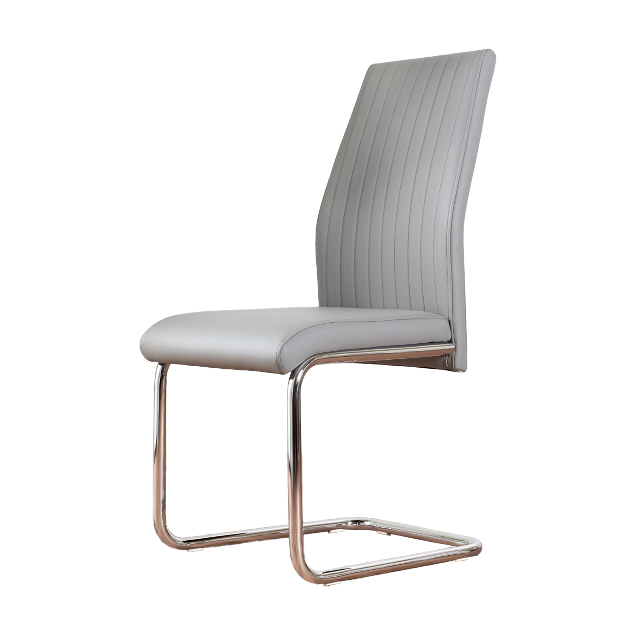 Armless high-back cantilever meeting chair in silver grey performance PU with chrome-plated round-tube steel frame — DC-1670