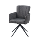 Swivel dining armchair with channel quilting in charcoal grey woven fabric and black powder-coated base, DC-5071 Charcoal Grey by GEYA Seating
