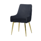 High-back upholstered dining armchair in charcoal velvet with vertically channel-stitched outer back and gold-plated steel frame — DC-3057