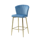 Channel-stitched velvet counter stool with flared curved backrest and gold-plated tapered steel frame in Dusty Blue, GEYA Seating BC-90