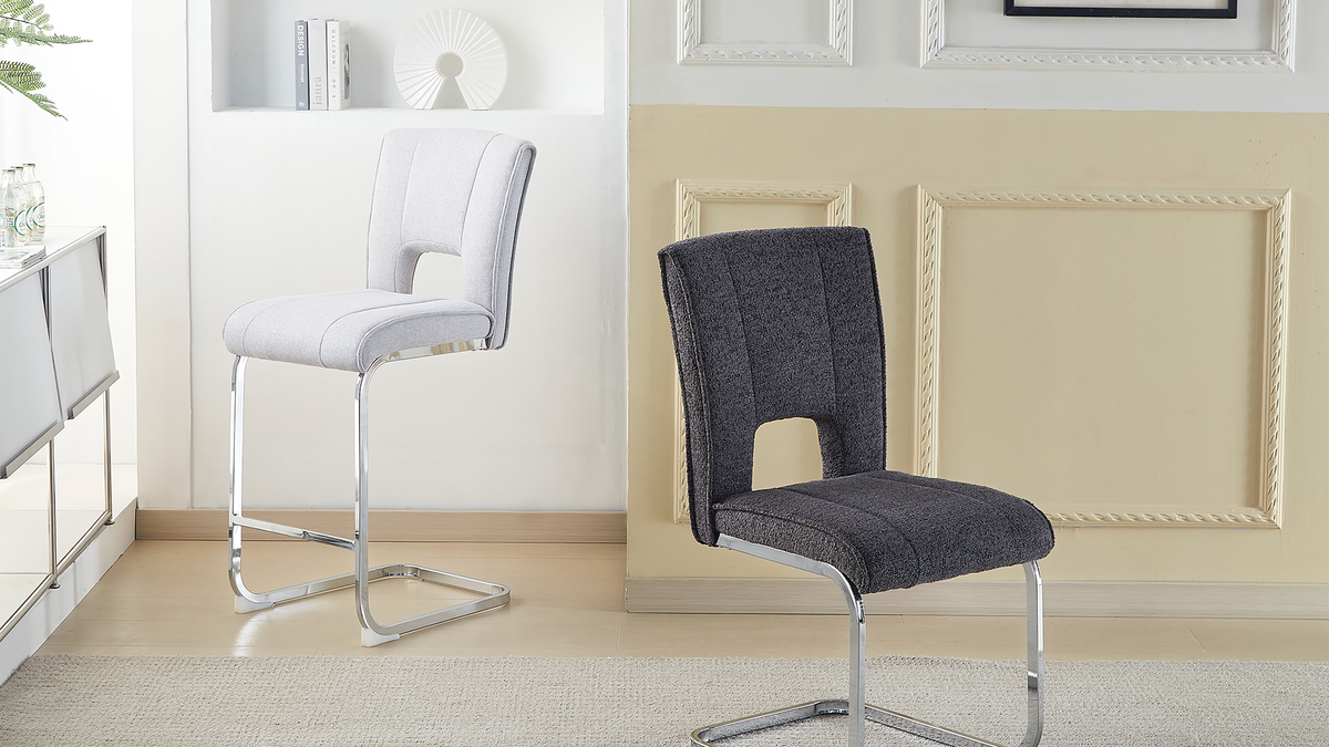 Polished chrome cantilever bar stool with cutout back in contemporary hospitality interior, BC-93-750