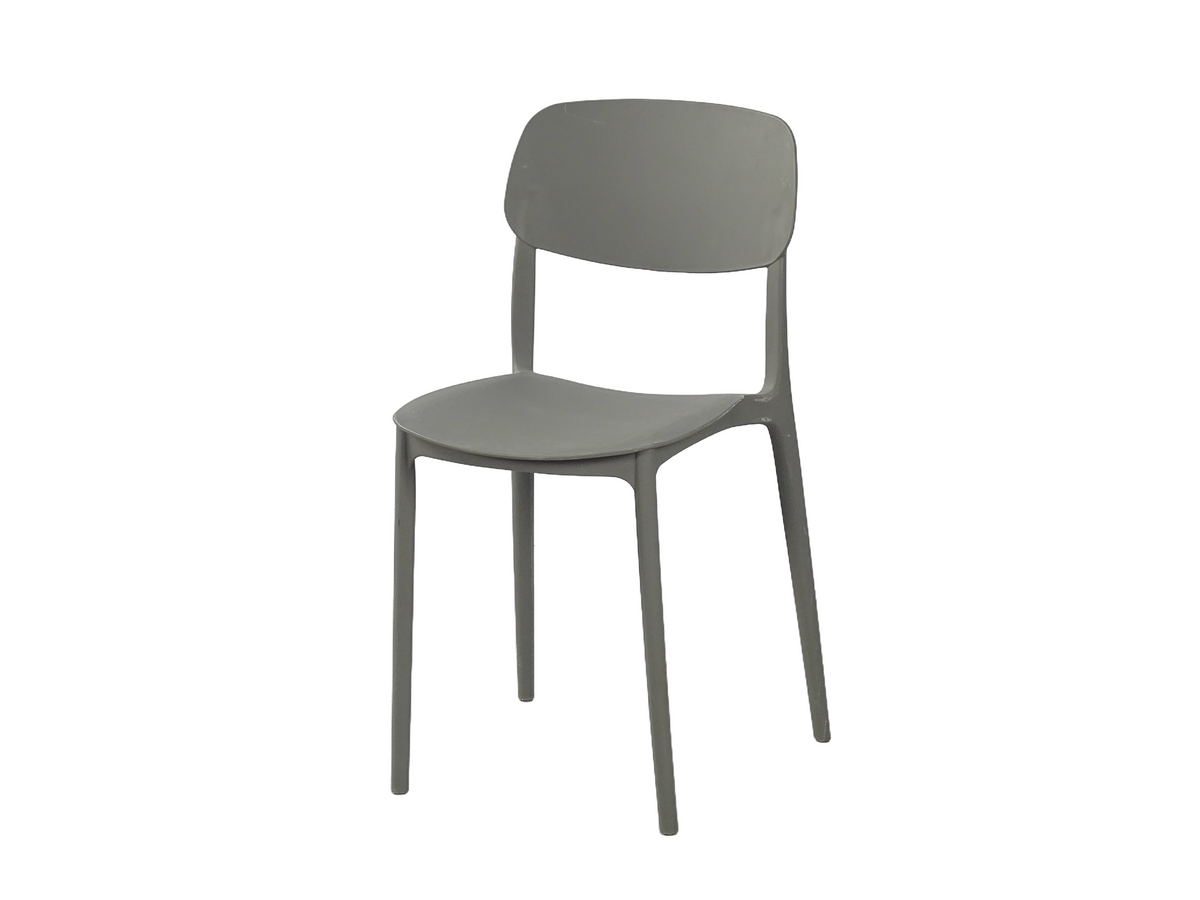 Three-quarter angle of grey side chair displaying a clean armless silhouette PC-133