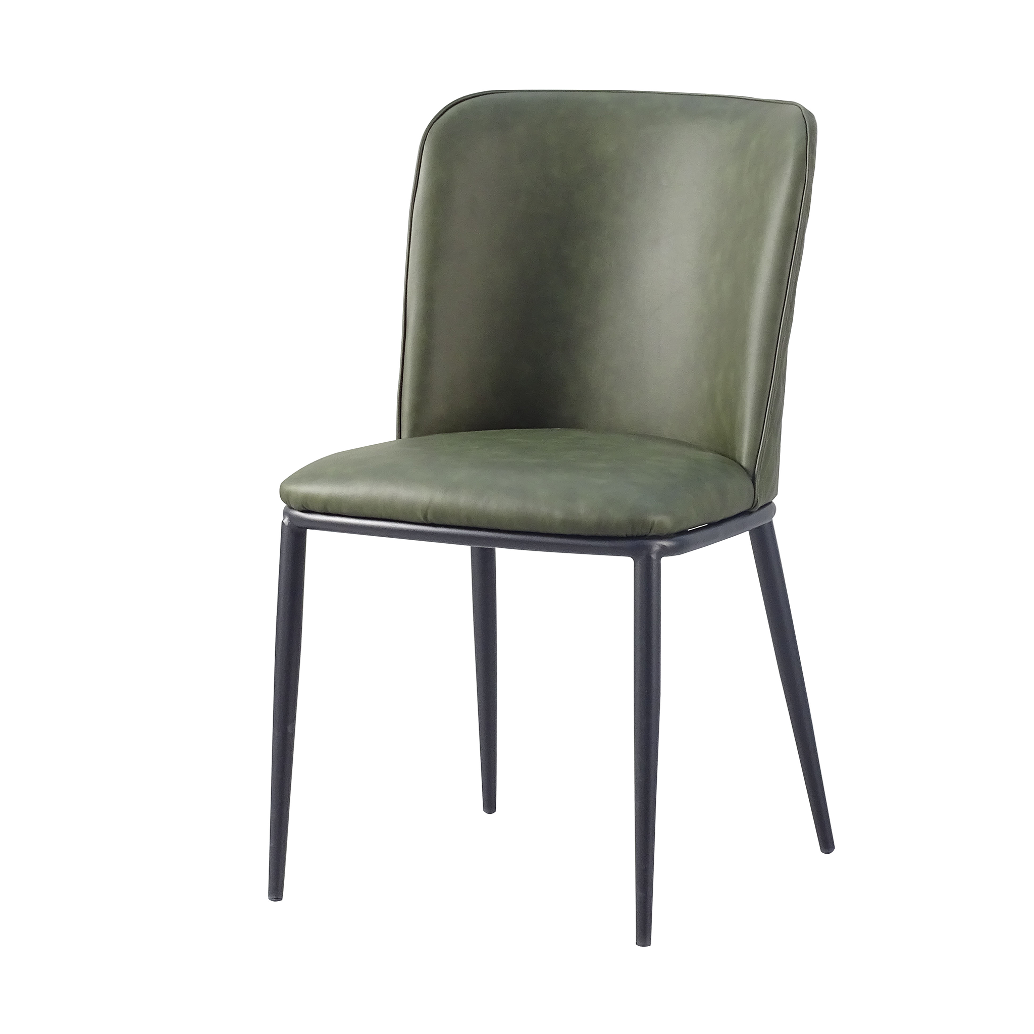 Cloud-effect faux leather dining chair in olive green with black powder-coated steel legs — GEYA Seating DC-3063

