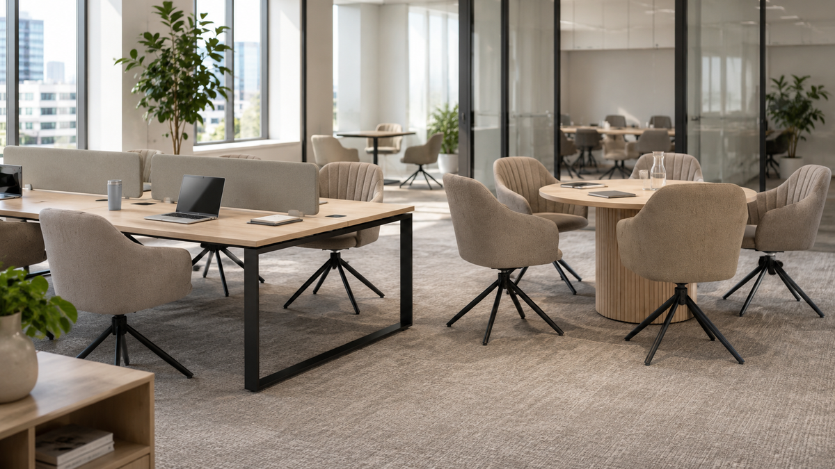 Channel-tufted swivel work chairs co-working space contract installation matte black base DC-5002