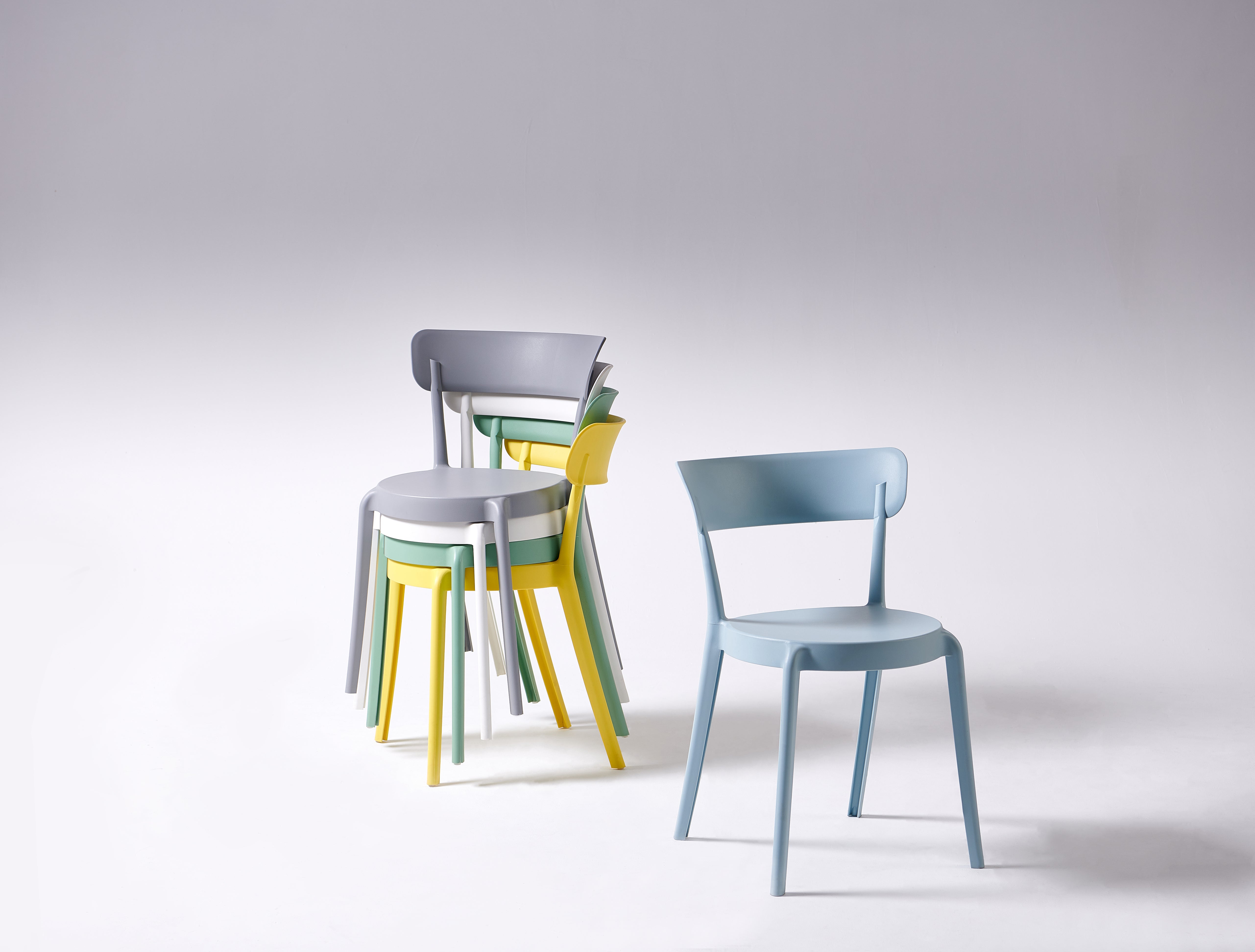 PC-72 stackable PP side chair color options for café and dining spaces