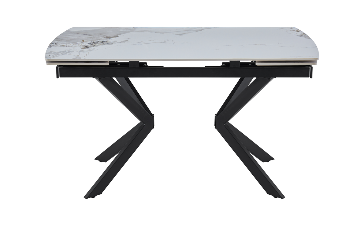 Front profile of compact sintered stone dining table in 1400 mm closed position with angular legs, T-105