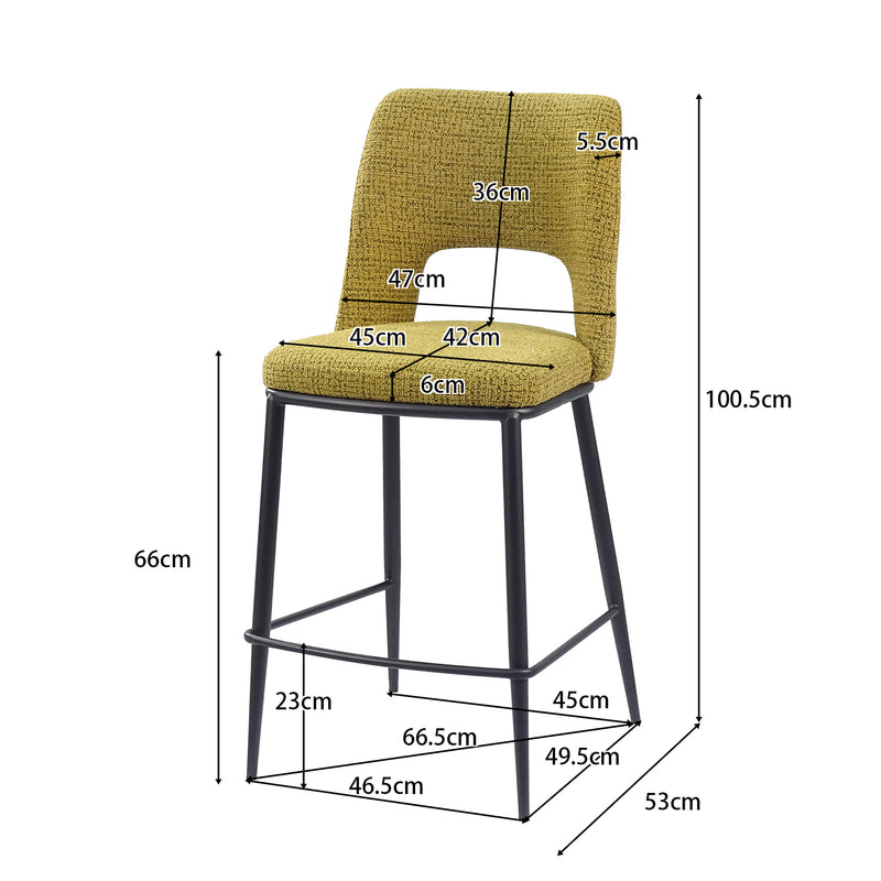 BC-120 open-back counter stool dimensions — 470W × 530D × 1005H mm, 660 mm seat height, tapered four-leg steel frame