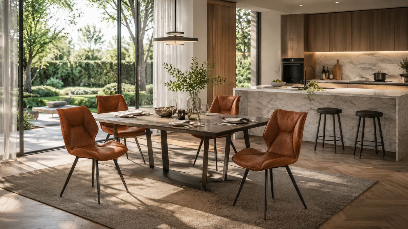Modern Residential Dining with Crazy Horse PU Upholstered Dining Chair with [
