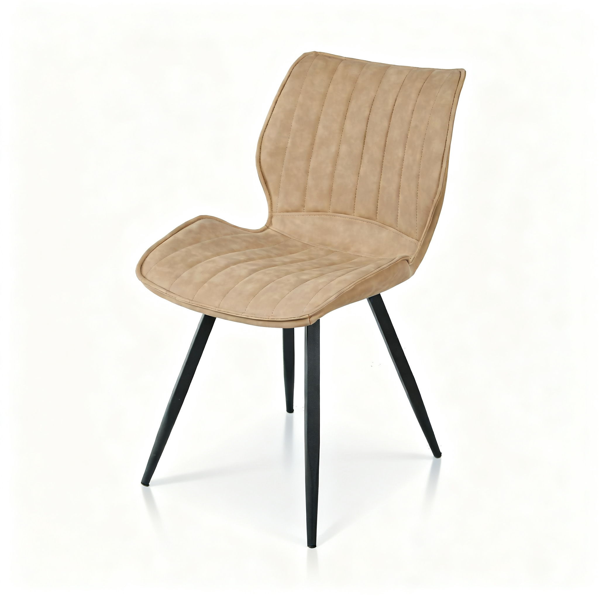 Upholstered dining chair in sand beige PU leather with black powder-coated steel frame, DC-1627 Sand Beige by GEYA Seating

