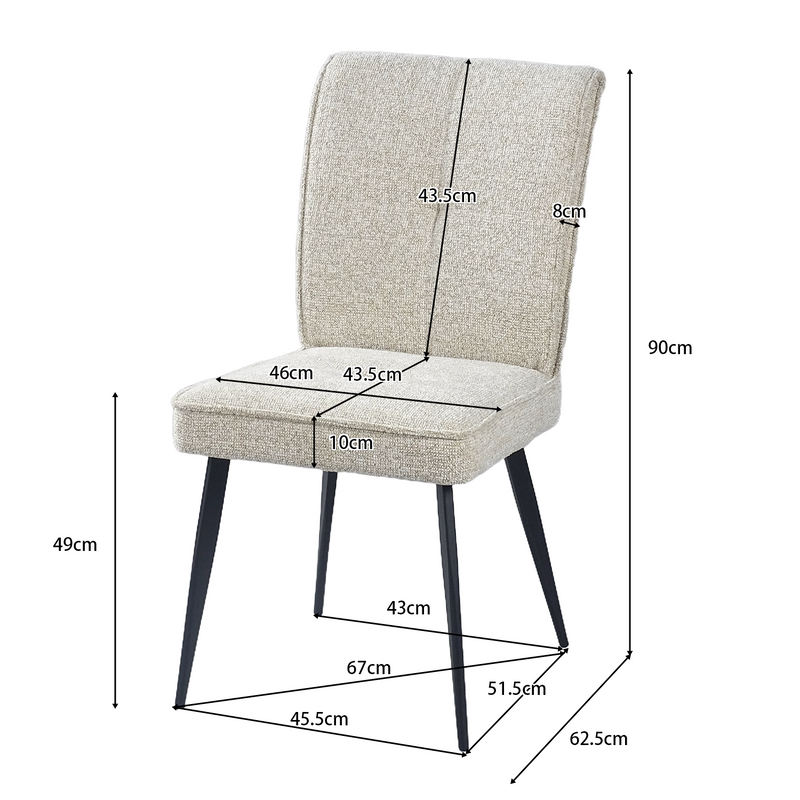 Dimension drawing of DC-3219 curved-back dining chair — overall height 900 mm, seat height 490 mm, seat width 460 mm