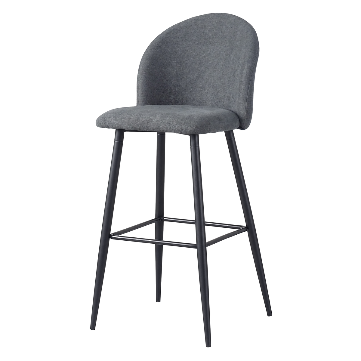 Curved-back upholstered bar stool with tapered steel legs in Charcoal Grey, GEYA Seating BC-50-750

