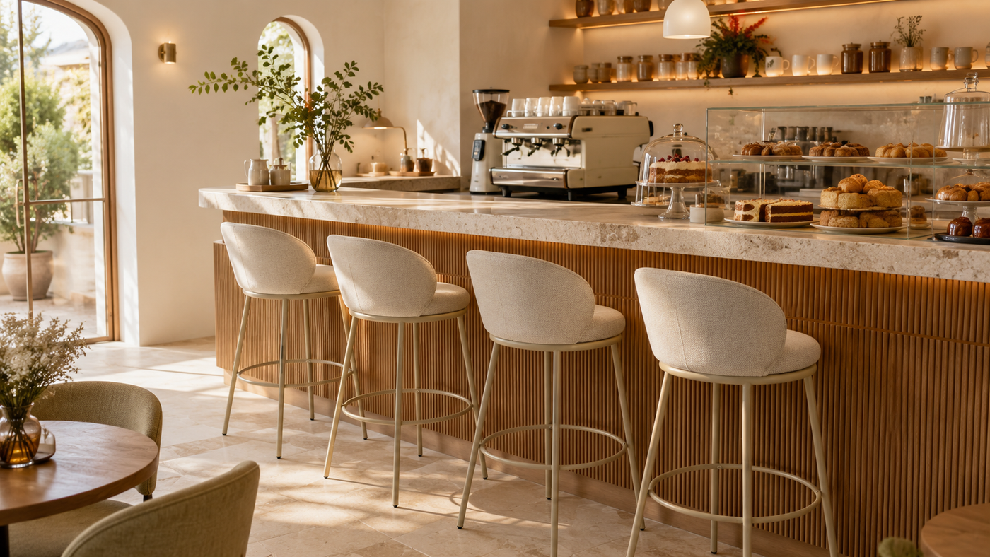 Curved Shell Back Upholstered Counter Stool for Boutique Café Counter with [