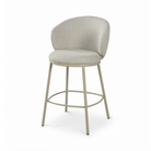 Curved shell back upholstered counter stool in sand MA-103 fabric with matching metal frame