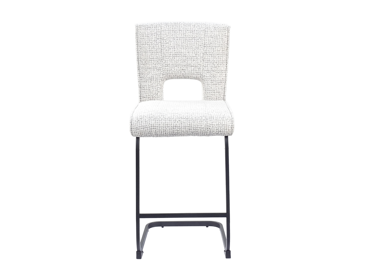 Cutout-back bar stool in chalk white woven upholstery with broad padded seat and open lower backrest, GEYA Seating BC-93-750