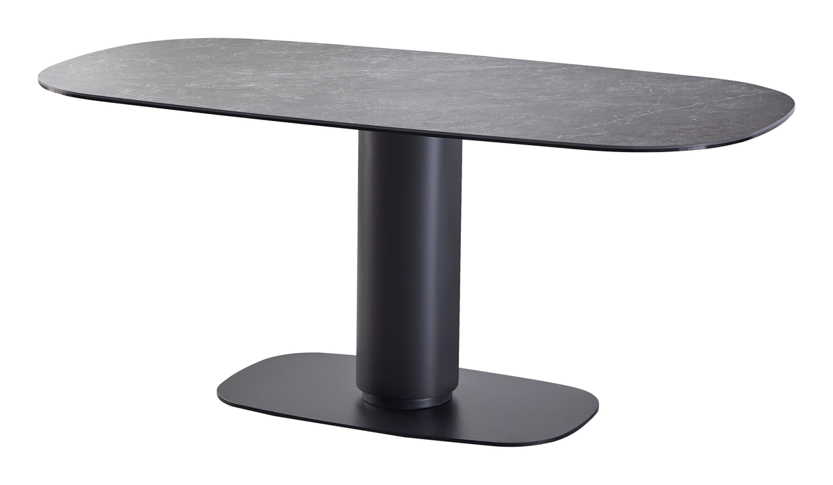 Cylindrical pedestal sintered stone dining table in grey with black steel base, GEYA Seating T-99