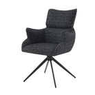 Front view of forest black decorative bouclé high-back swivel armchair showing winged arms and layered backrest — GEYA Seating 