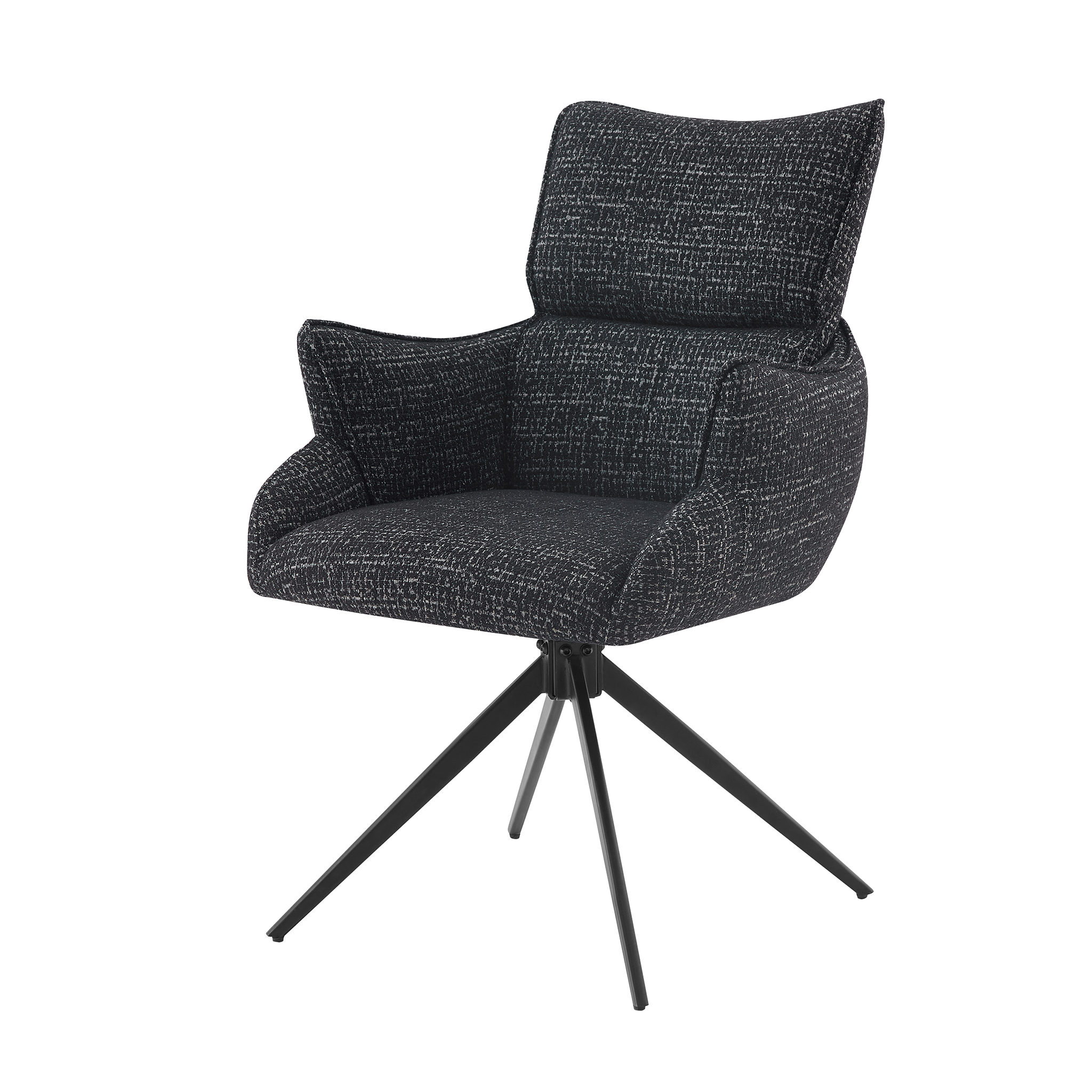Front view of forest black decorative bouclé high-back swivel armchair showing winged arms and layered backrest — GEYA Seating 